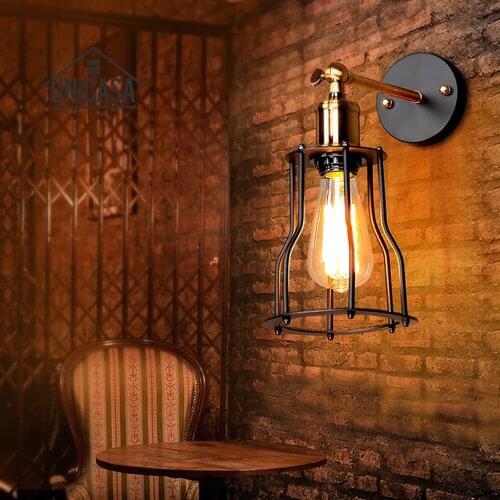 Vintage Wrought Iron Indoor Wall Lights Kitchen Antique Wall Sconce Industrial Chandelier Lighting Black Modern Small LED Lamp