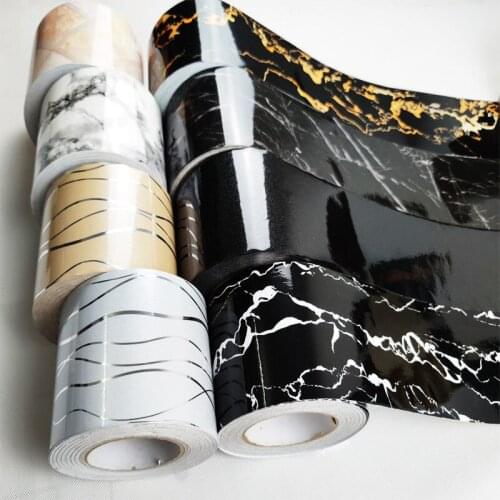 Waterproof Waistline Marble Wallpaper Border Roll Self-Adhesive Wall Borders Floor Stickers For Kitchen Bathroom Decorative Film
