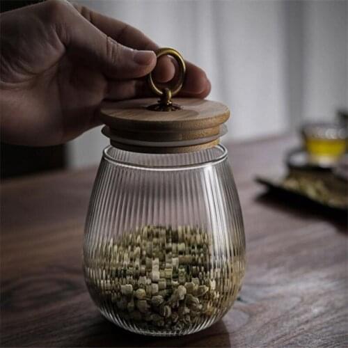 Japanese Vertical Striped Glass Tea Caddy Large Sealed Pot Transparent Household Dry Fruit Storage Canister Tank