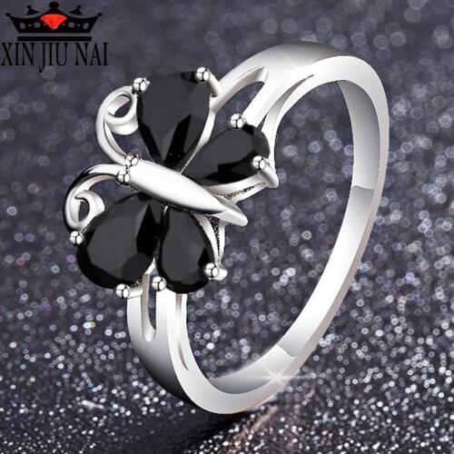 Fun colorful fashion butterfly zircon rose gold ring cute simple female cherry blossom ivory white bow ring birthday gift