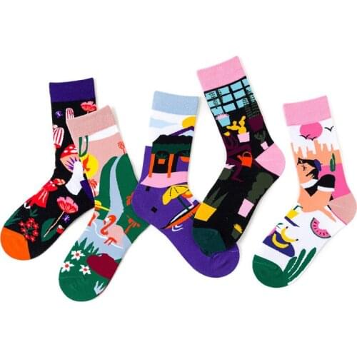 Woman Socks 2020 Autumn New Socks Fashion CottonNovelty Happy Funny Men Woman Socks Casual Oil Painting Breathable Socks
