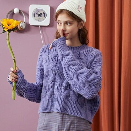 2021 Autumn Winter Vintage Half High Neck Loose Waist Twist Short Sweater Pullover Sweater Womens Sweater