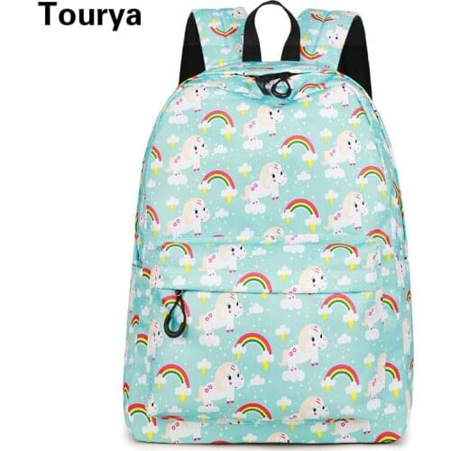 Tourya Cute Unicorn Print Women Backpack Waterproof School Bags For Teenage Girls Bookbag Travel Bagpack Laptop Rucksack Mochila