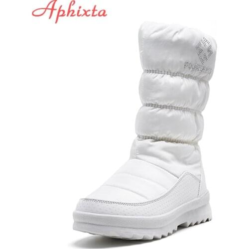 APHIXTA Mid-calf Thick fur Winter Snow Boots Women Warm Zipper Snow BootS Woman Zip Crystal Platform Plaush Furry Shoes Women