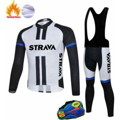STRAVA2021 STRAVA Winter thermal fleece Set Cycling Clothing Cycling Jersey Set Super Warm Mountain Bike Wear Racing Bicycle