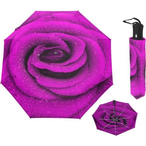 Bloom Rose Flower Umbrellas Fully-automatic Compact Auto Open Close Folding Umbrella Rain Women Valentines Day Gift Umbrella