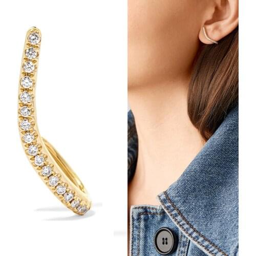 100% 925 Sterling Silver Gold Plated Women Girl Jewelry Micro Pave 5A Clear CZ Curved Bar Stud Earring 925