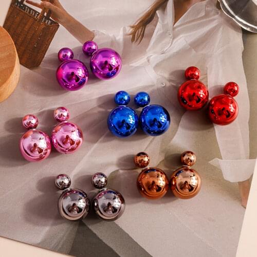 10 Colors Classic Hot Double Ball Earrings Candy Color Double Side Pearl Earrings For Women Shinning Pusety Jewelry