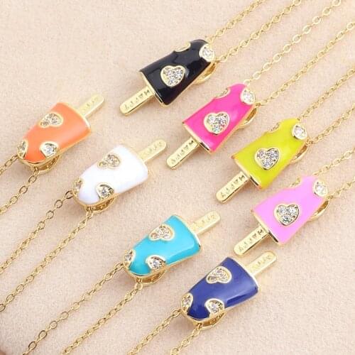 2021 New Summer Fashion Jewelry Heart Zircon Ice Cream Pendant Charms Candy Neon Enamel Colorful Necklace For Women Girl Gift