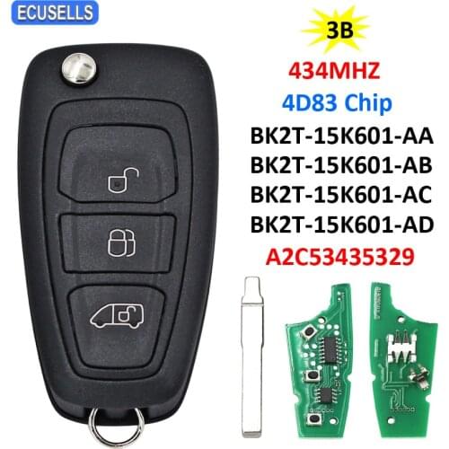 3 Button Remote Car Key 434MHz 4D83 Chip For Ford Transit Connect Transit Custom 2012-2016 BK2T-15K601-AA/ AB/ AC/AD A2C53435329