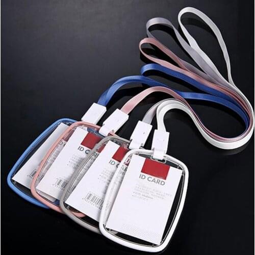 New 5pcs/lot High Quality Acrylic Transparent Badge Holder With Lanyard Vertical Style Drop Resistance Can Put Two IC Card