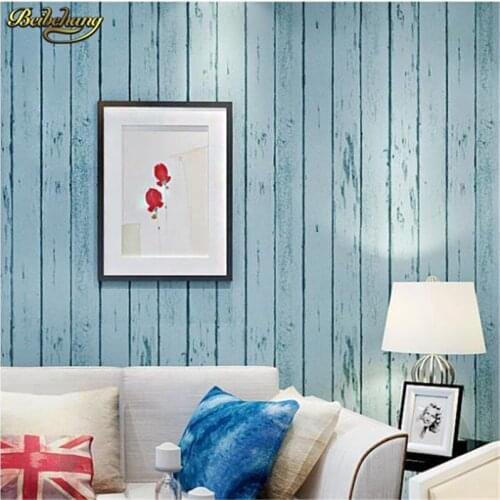 Beibehang 10M roll High quality Blue/White non-woven wallpaper Natural Rustic Wood board wallcovering Design papel de parede