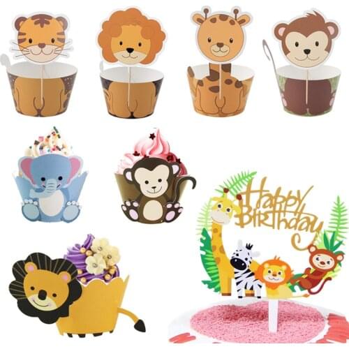 Safari Party Birthday Party Decorations Kids Favor Baby Shower Decorations Gifts Cake Topper Wapper For Jungle Animal Party