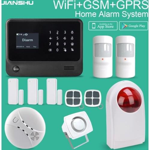 Home Security Alarm System Security Alarms IOS/Android APP Control GSM WIFI Alarm System Work With Wireless Siren smoke detector