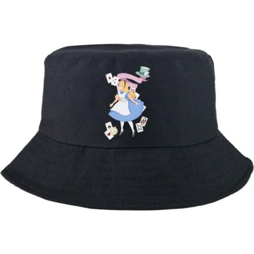 Disney Alice in Wonderland Fedoras Double-sided Fishing Hat Girl Boy Kids Bucket Hat Outdoor Panama Cap Cartoon Sunbonnet Casual