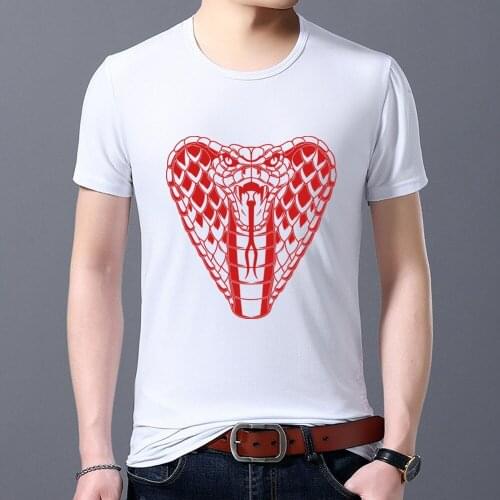 Classic Mens T-shirt Fashion Trendy Cool Red Snake Print Series Casual Slim O-neck Commuter Comfortable Mens Breathable Top