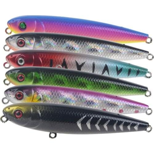 Artificial Floating Pencil Plastic Hard Bait 6Pcs/set 8cm/9.5g 3D Eyes Fishing Lures Wobbler 6# Sharp Hook Topwater Bionic Bait