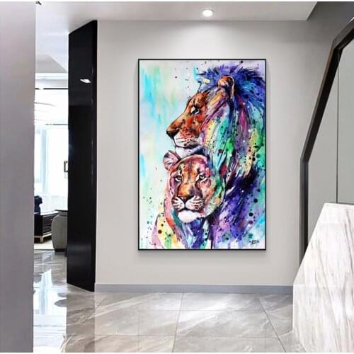 Wild Lion Family Canvas Painting on the Wall Posters and Prints Colorful Animal Wall Art Picture for Living Room Home Decor