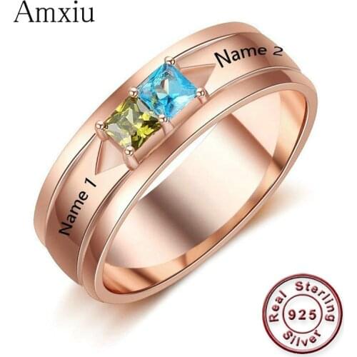 Amxiu Personalized Wedding Rings Custom Name Ring with Birthstones 925 Sterling Silver Jewelry For Women Girls Accessories Anel