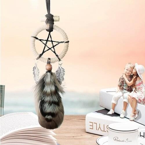 Colorful Craft Dreamcatcher Mini Star Wind Chimes Handmade Dream Catcher Feather Bead Hanging Decoration Ornament Gift