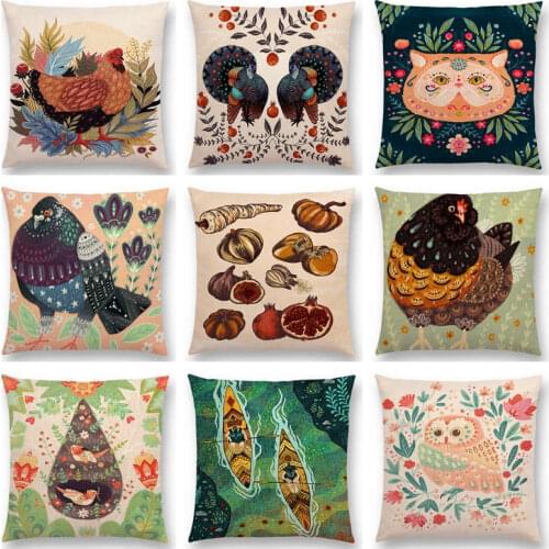 Colorful Bird Flowers Moths Wings Pink Bouquet Spring Chicken Cute Owl Sweet Home Beautiful Cushion Cover Sofa Throw Pillow Case