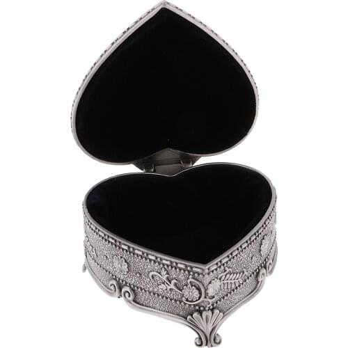 Retro Heart Metal Jewelry Box Case Flower Trinkets Container Casket European Style