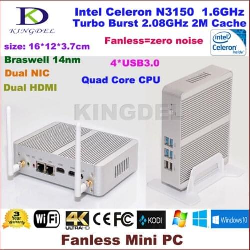 New Quad Core Mini PC Fanless Mini PC Windows10 PC Intel N3150 Turbo Boost 2.08GHz Dual LAN HDMI TV Box Micro Computer 300M WiFi