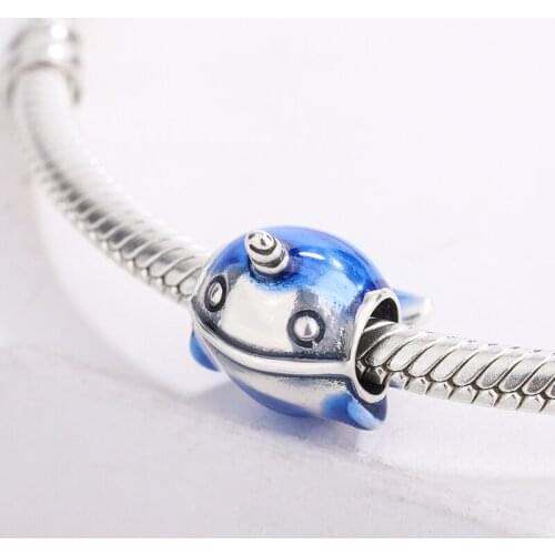 Fashion 925 Sterling Silver Blue Enamel Sea Animal Dolphin Pendant Charm Bracelet DIY Jewelry Making For Original Pandora