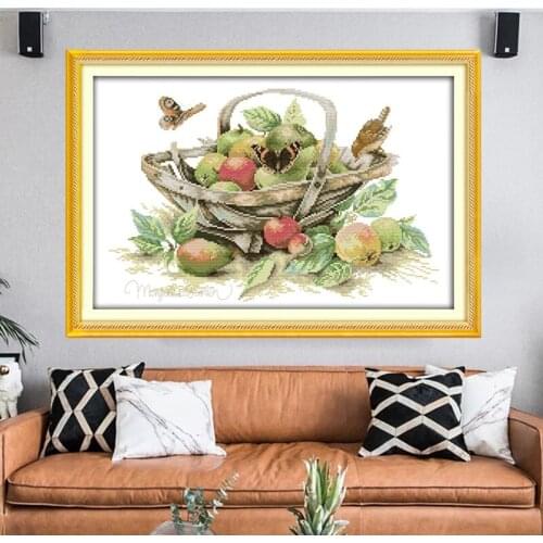 Fruit basket Printed Canvas Cross Stitch Kit Home Decore 11CT 14CT Canvas DMC Embroidery Needlework Cross-stitch set Handmade