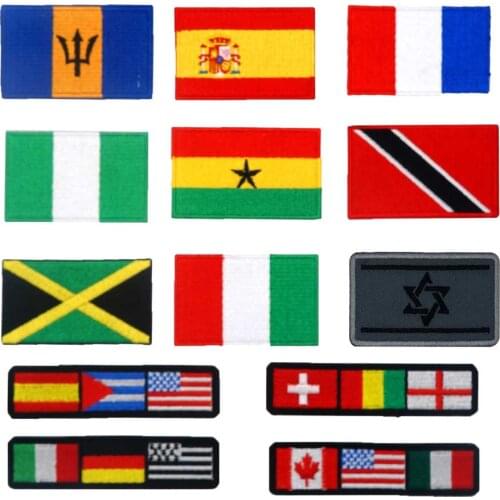 Israel US france spain Italy Grenada CANADA Barbados flag army Embroidered Patches iron on backing and hook backing