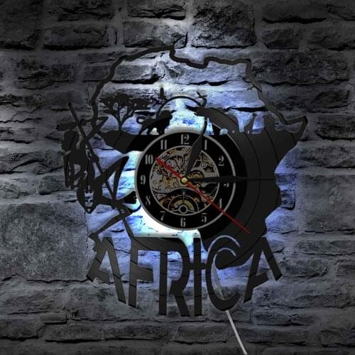 Africa Decor Vinyle Record Wall Clock Africa Artwork Laser Cut Wall Clock Night Light Function Handmade Gift for any Occasion