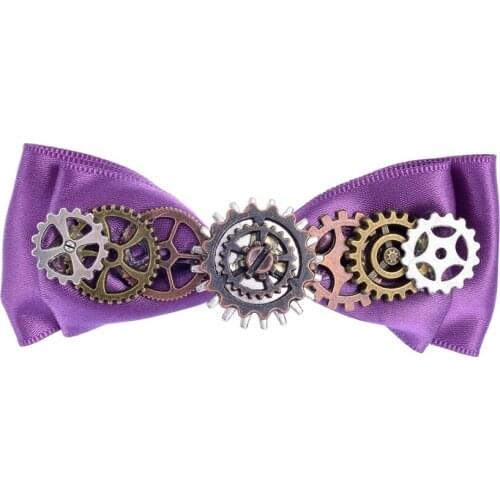 Nobal Voilet Ribbon Bow with Vintage Gears Fashion Female`s Steampunk Hair clip