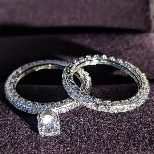 2021 new luxury halo 925 Sterling Silver wedding ring set for women lady anniversary gift drop shipping Black Friday R5046