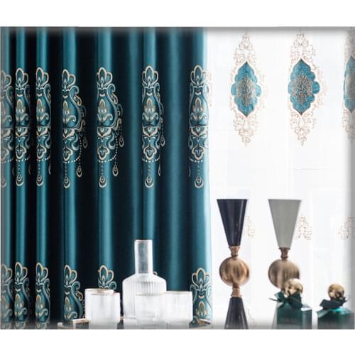 2021 New Silk Cotton Jacquard European Style Curtain Shading Finished Customized Curtains for Living Dining Room Bedroom