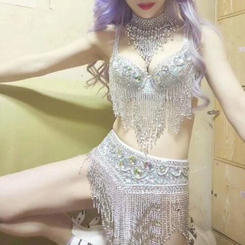 Customize Dj Singer Stage Sequin Clothes Woman Club Pole Dancing Clothing Tassel High Waist Jazz Costume Performance Wear DJ174
