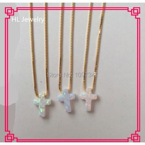 30PCS/Lot op17 Fire white Synthetic Opal Cross Necklace