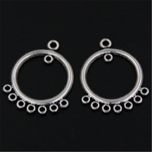 15pcs Silver-Plated Hollow Circular Porous Metal Connector DIY Charm Retro Earrings Jewelry Crafts Making 32*24mm A519