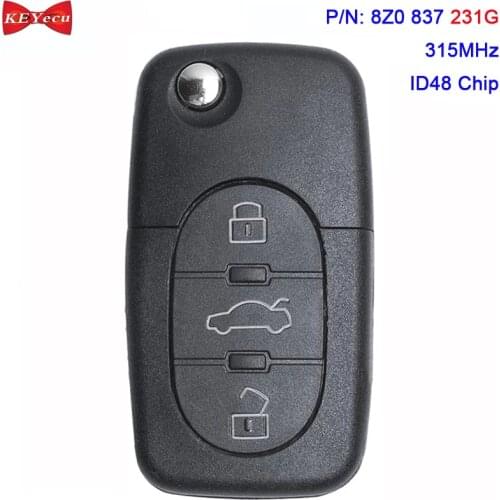 KEYECU for Audi A4 S4 A6 S6 A8 S8 TT Remote Key Fob 8Z0837231G 8Z0 837 231G 315MHz ID48 Chip 3 Button