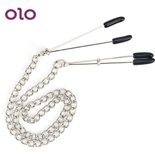 OLO Adjustable Nipple Clamps With Metal Chain Flirting Clit Clamp Breast Labia Clips Adult Game Sex Toys For Couple