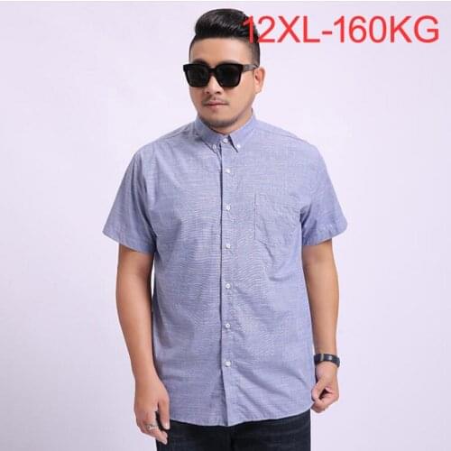 New summer men short sleeve shirts cotton plus size 8XL 12XL Interview formal business office dress shirts blue 54 blue 160kg