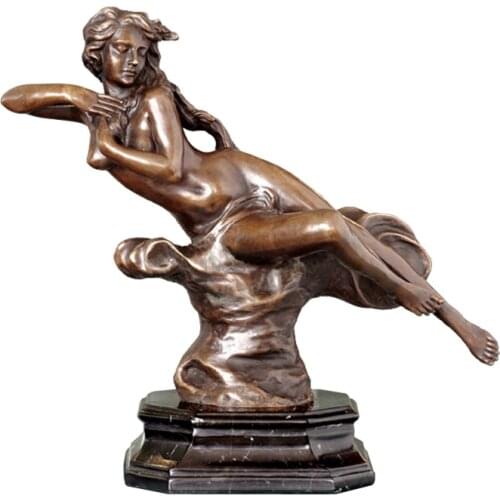 Sexy Nude Female Statue Sculpture Marble Base Western Naked Adult Woman Copper Figurine