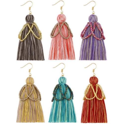 ZWPON Seed Beaded Hula Art Deco Cotton Tassel Earrings for Women 2019 Trendy Fringe Earrings Christmas Gifts Jewelry Wholesale
