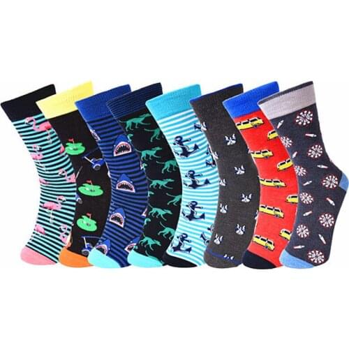 Funny Car And Sushi And Cartoon Shark And Panda Pineapple Happy Socks Novelty Men Dress Colorful Comfortable Skateboard