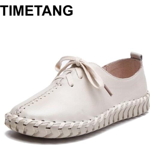 TIMETANG Genuine Leather Loafers Casual Platform Shoes Woman Slip On Flats 2017 Bowtie Moccasin Comfortanble Creepers Women Shoe