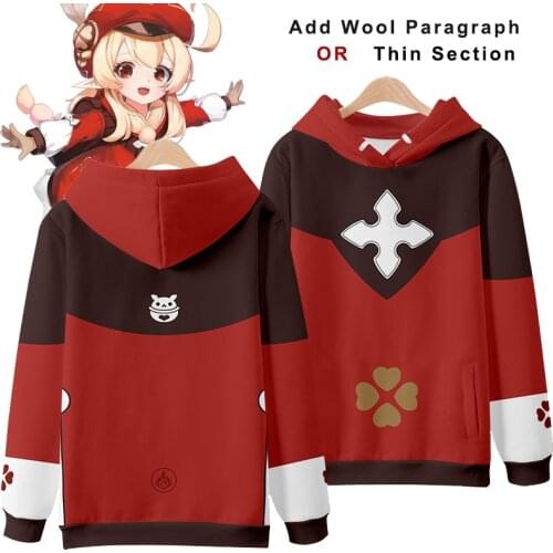 Genshin Klee plus velvet Long-sleeved Sweatshirt Hoodies Top Coat Fashion Men Women Hooded Sweatshirt