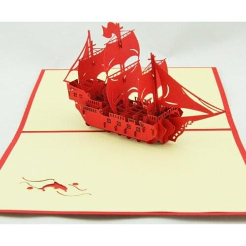 Three new year greeting card 3D creative paper-cut paper boat Everything is going smoothly. greeting card business custom