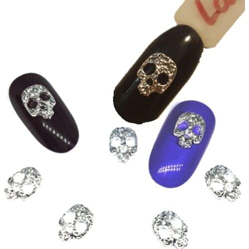 20Pcs Skull Nail Art Decorations Gold Metal 3d Nail Charms Decor Bling Silver NailArt Supplies Steam Punk Design Accessories