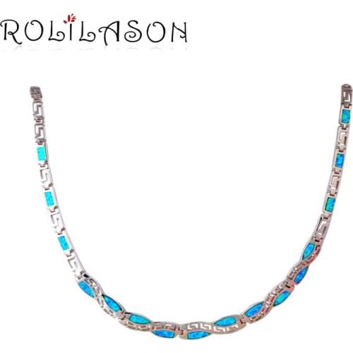 Unique Design Blue Opal Stamped Silver Necklace New Trendy Link Chain Necklaces Pendants Best Love Gift Women Jewelry LN609
