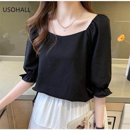 Женские черные рубашки USOHALL China At AliExpress