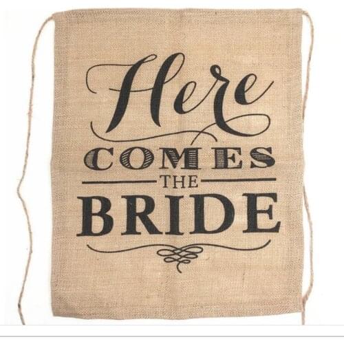 Vintage Here Comes the BrideJute Flags Burlap Banner Rustic Wedding Decoration